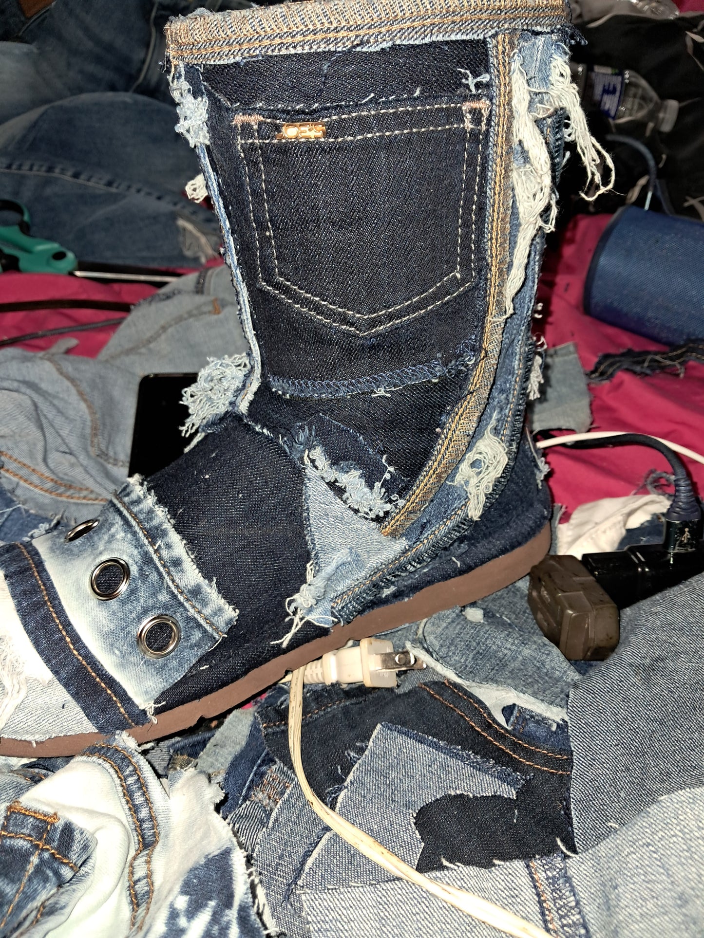 Upcycled Denim Ugg-Style Boots – Handmade Jean Boots