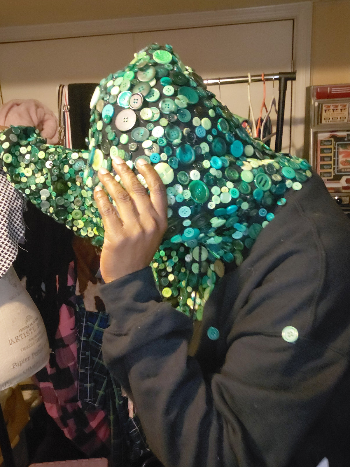 All button up in green hoodie