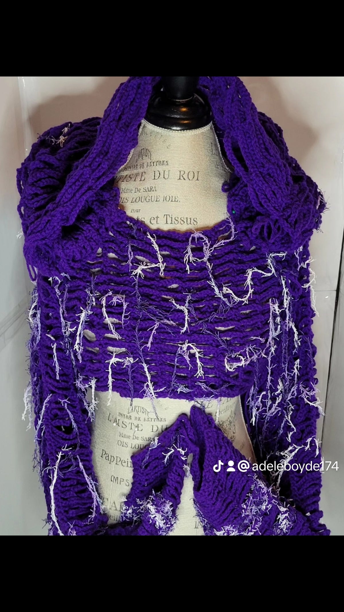 Purple crop shaggy crochet sweater