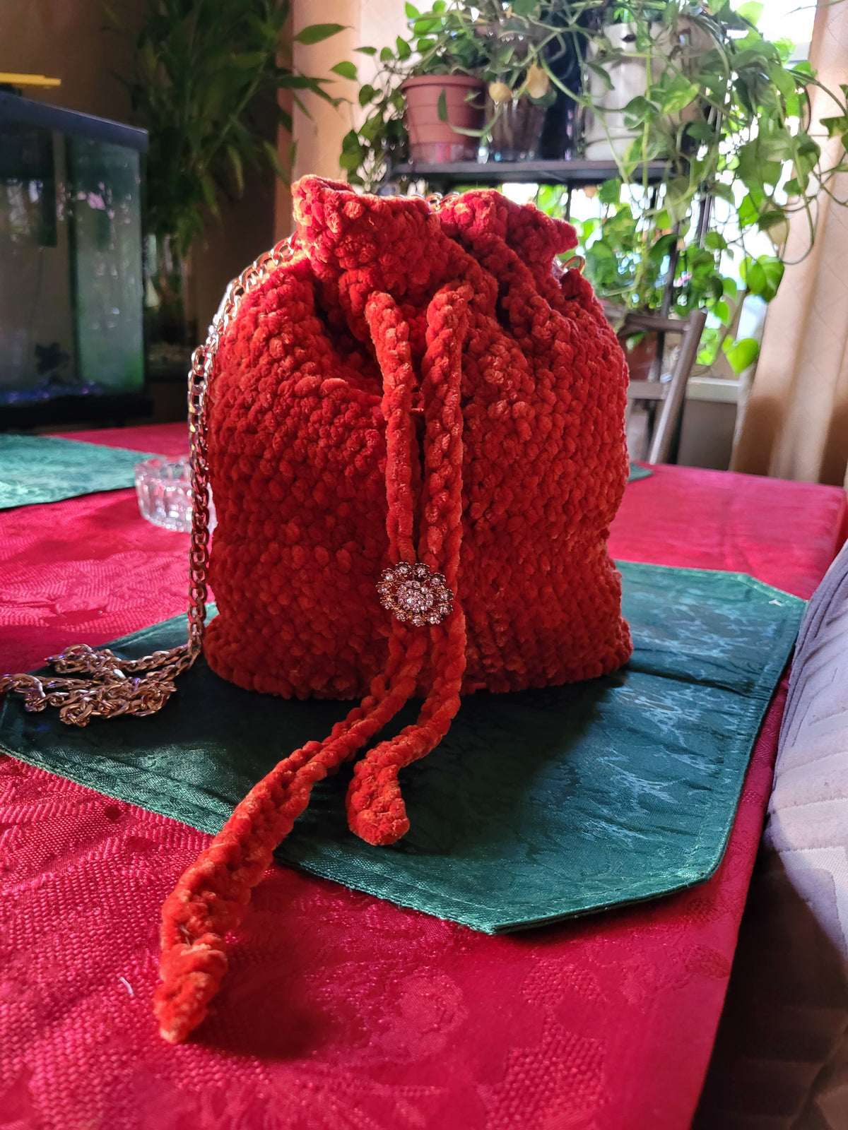 Fuzzy drawstring crochet
