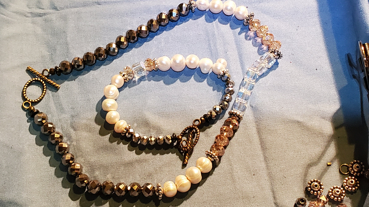 Choker pearl rondell necklaces and bracelets set