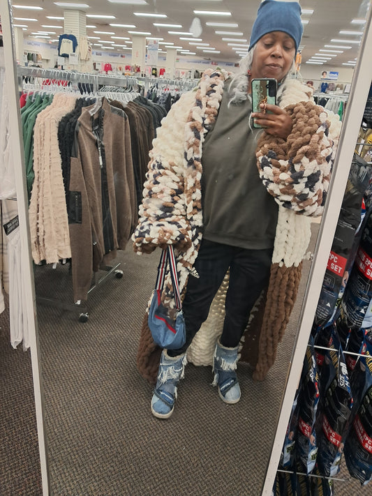 brown bear long fuzzy cardigan