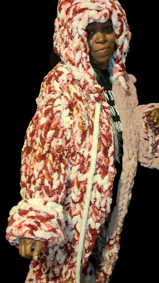 strawberry swirl long fuzzy cardigan