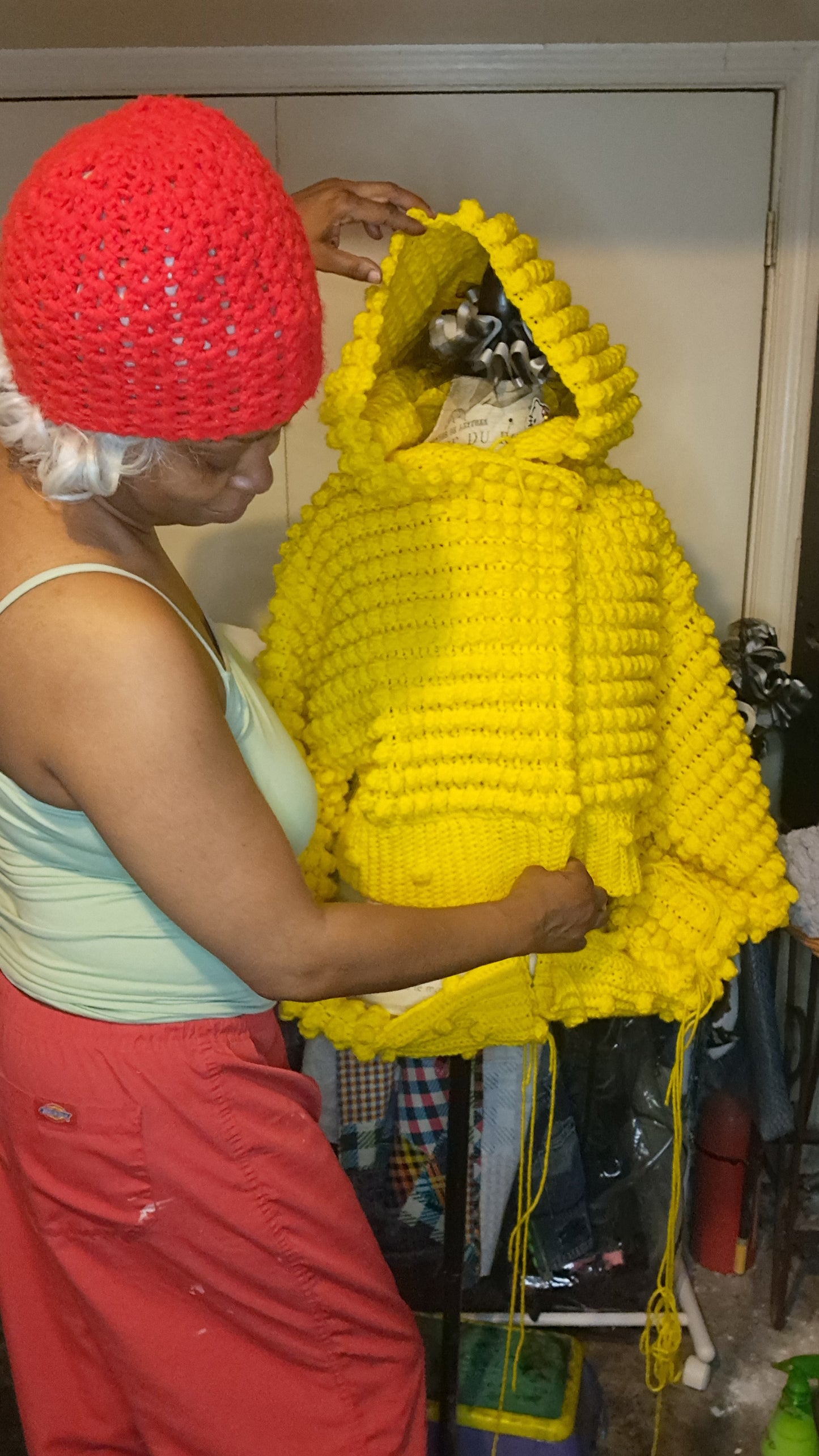 Sunshine crop hooded popcorn sweater