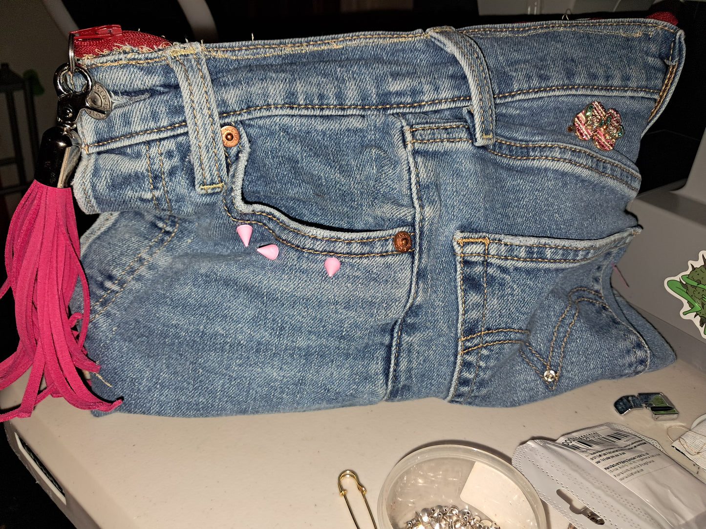 Pink studded Levi's jean purse