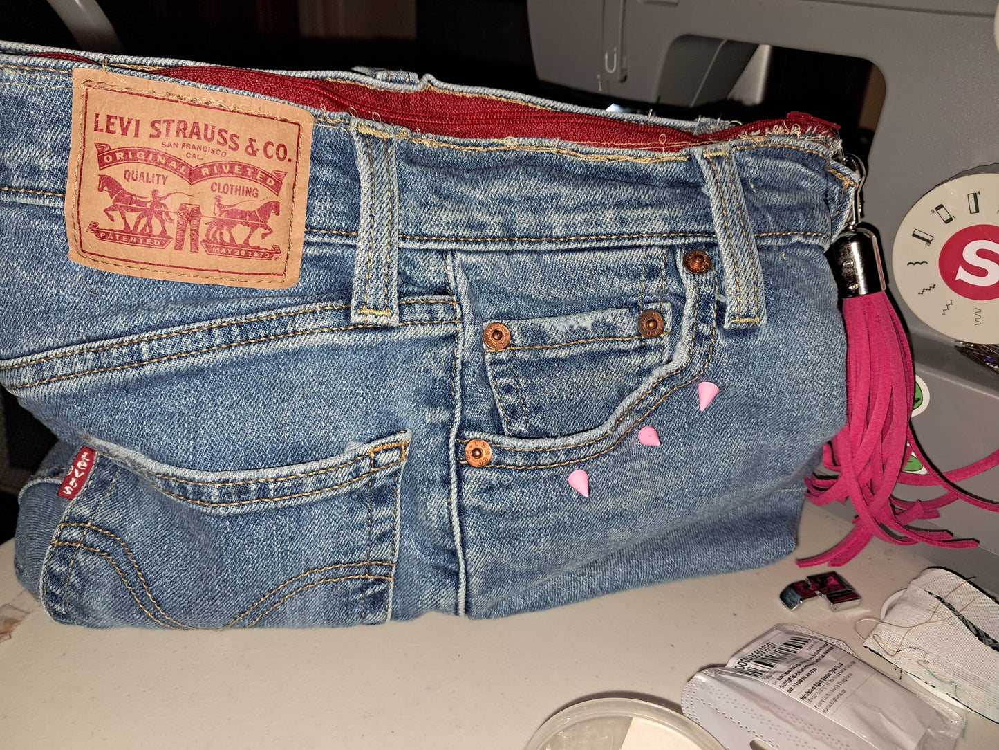 Pink studded Levi's jean purse