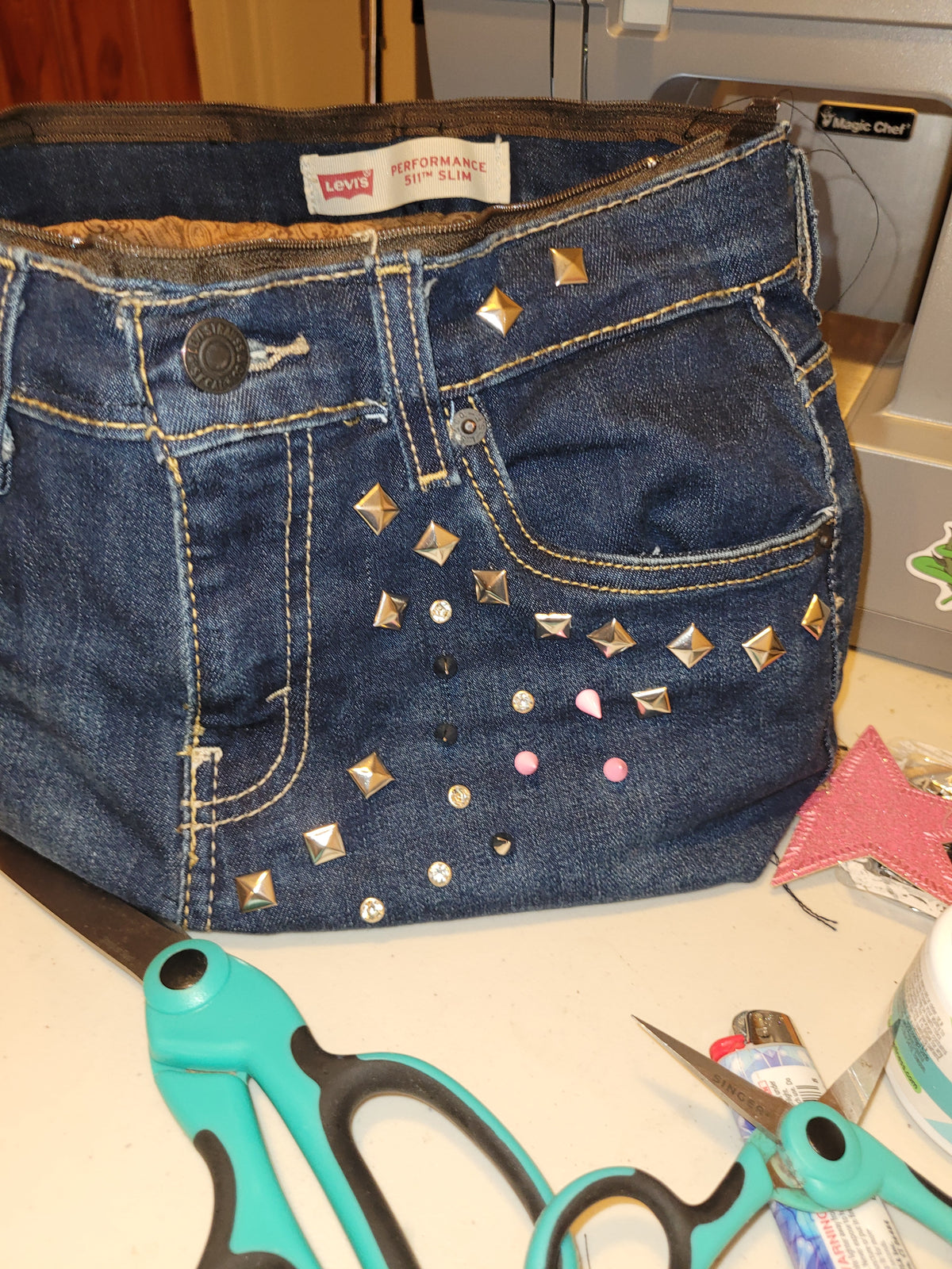 Pink studded star Levi's jean purse