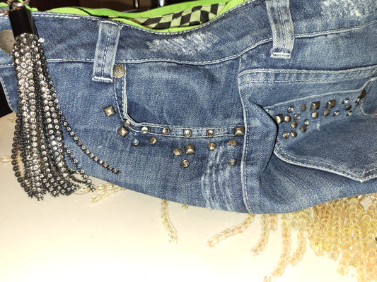 Beaded fringe jean purse