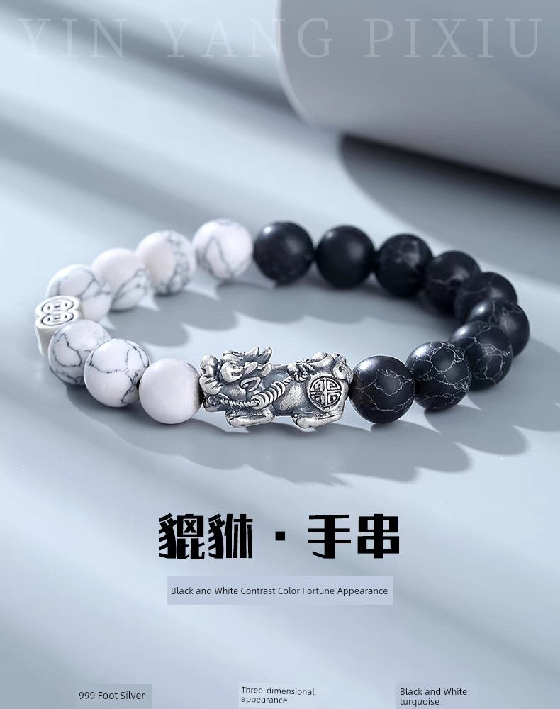 Sterling Silver Fancy Transfer Beads Men Pi Xiu Bracelet