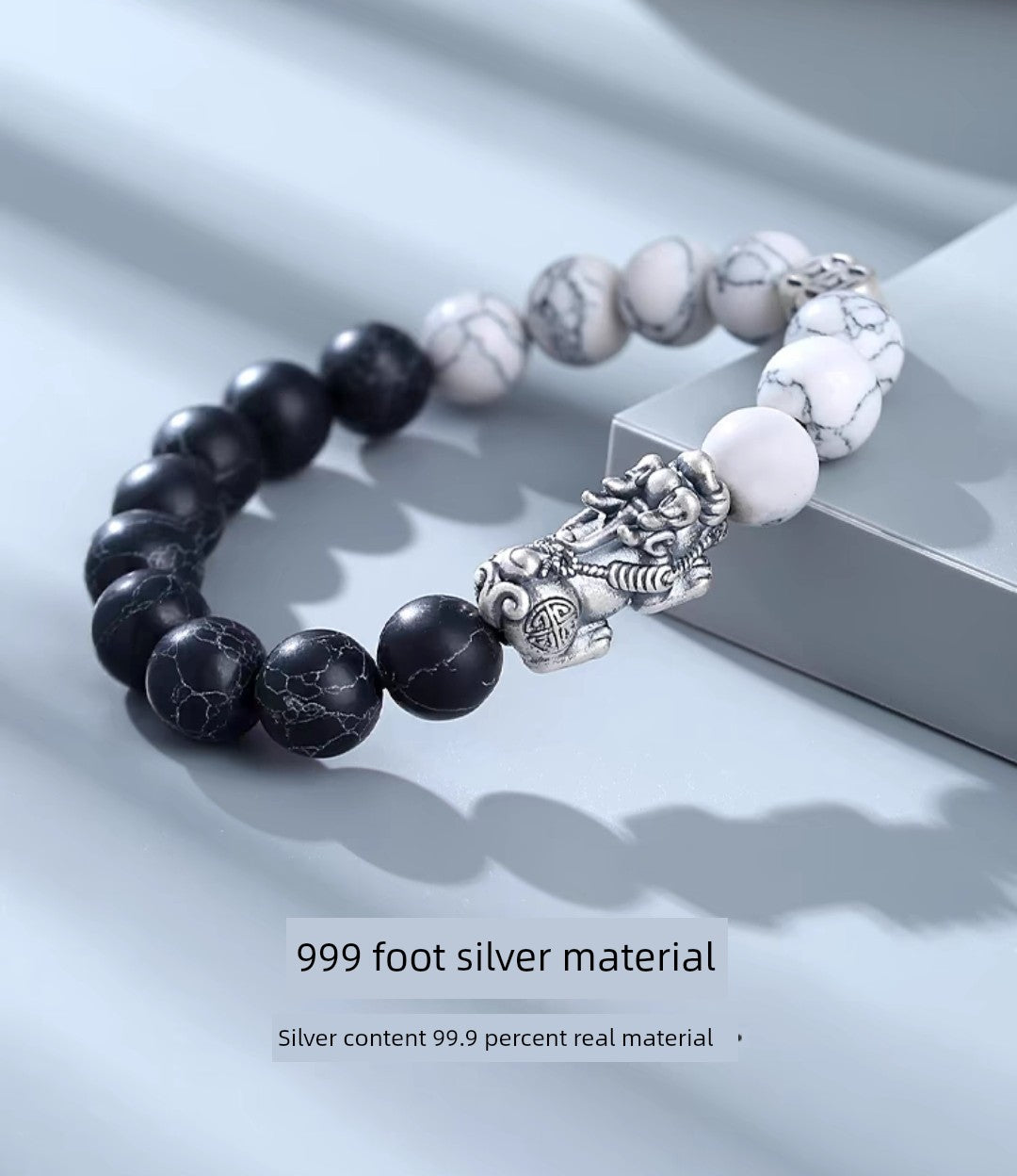 Sterling Silver Fancy Transfer Beads Men Pi Xiu Bracelet