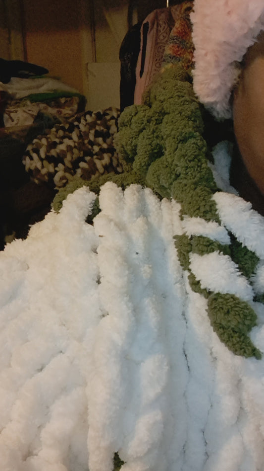 Green and white short fuzzy cardigan