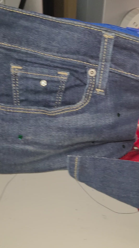 Blue jean Levi's purse green rinstones small