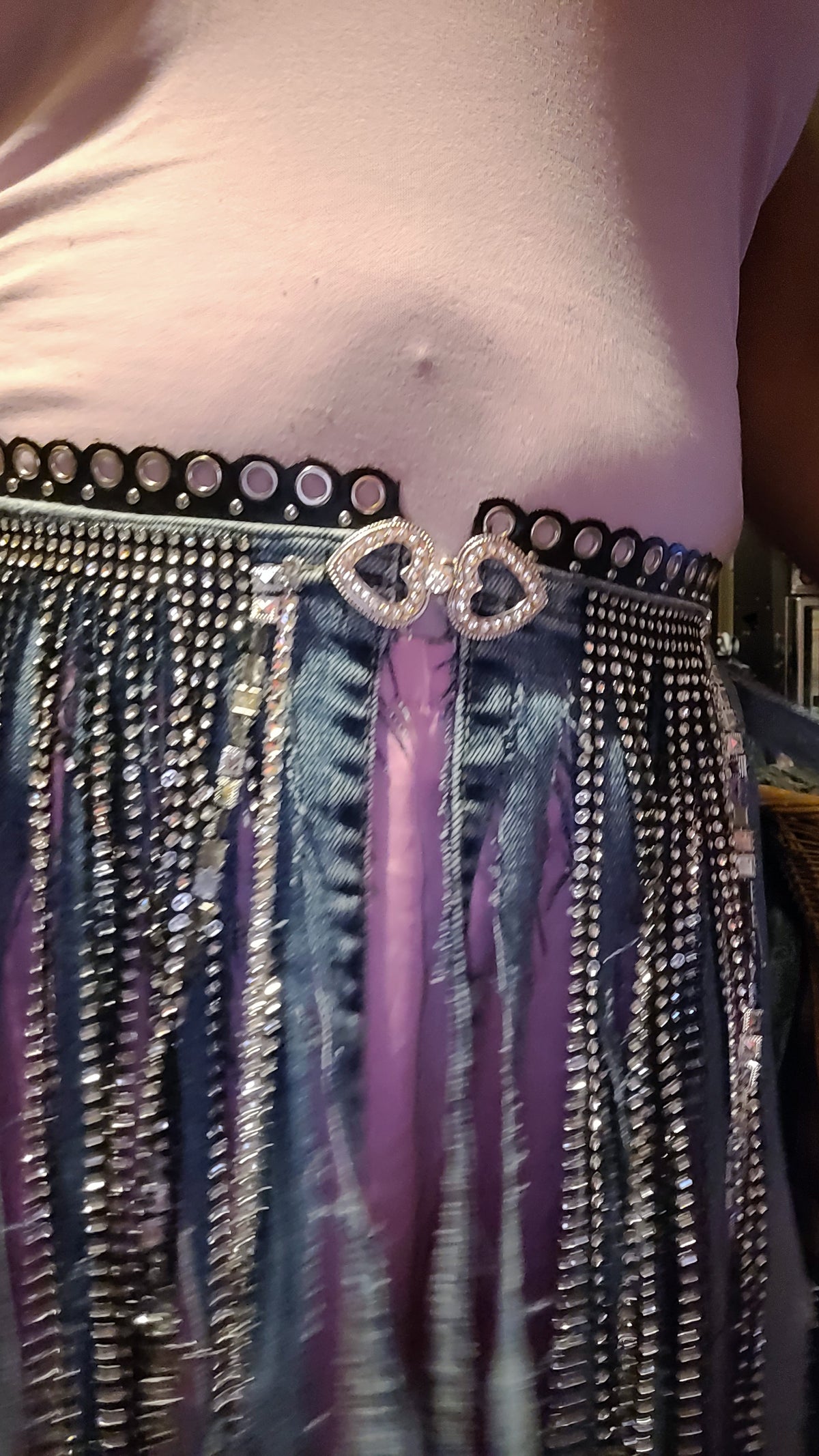 Fringe belt jean and rinstone