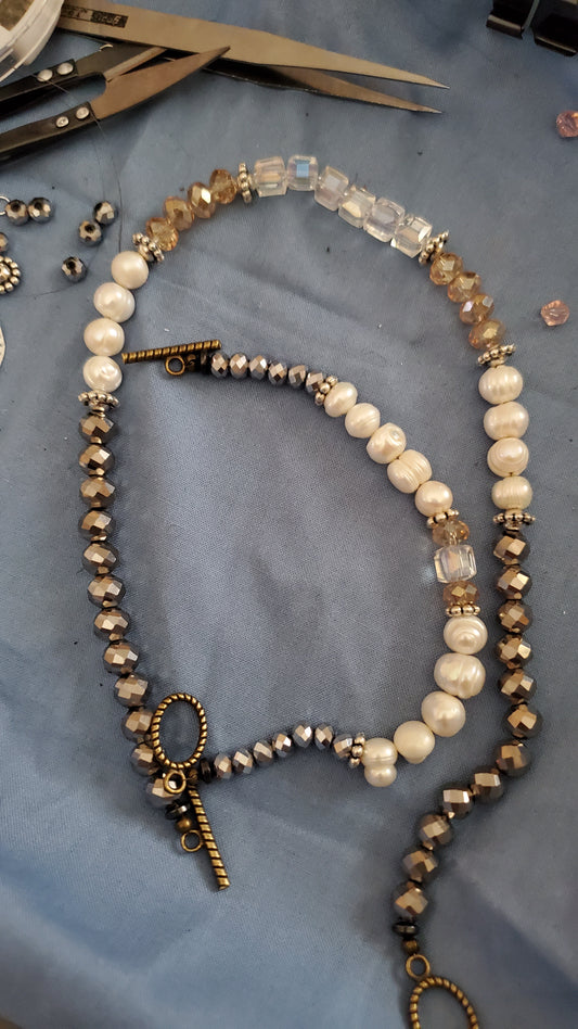 Choker pearl rondell necklaces and bracelets set