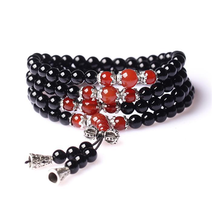 Black Onyx Stone Tibetan Silver Buddha Bracelet
