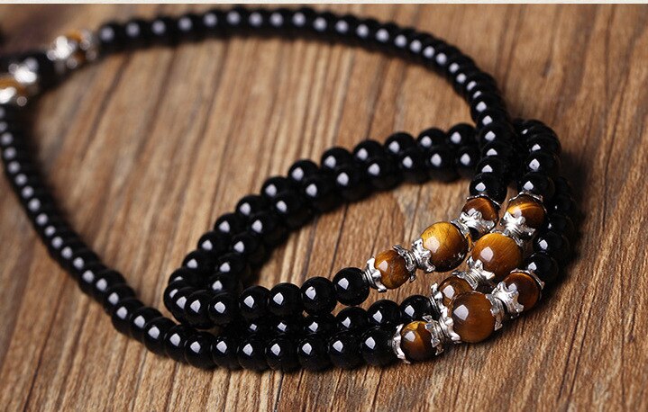Black Onyx Stone Tibetan Silver Buddha Bracelet