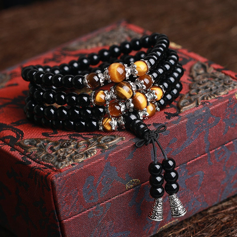 Black Onyx Stone Tibetan Silver Buddha Bracelet