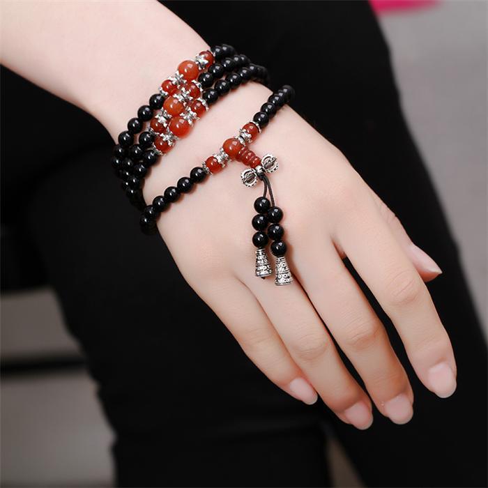Black Onyx Stone Tibetan Silver Buddha Bracelet