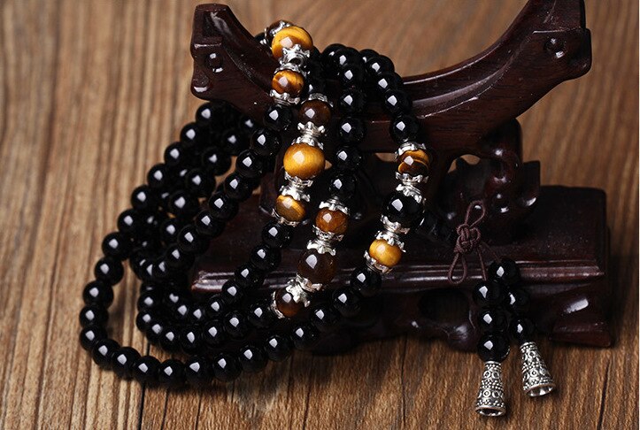 Black Onyx Stone Tibetan Silver Buddha Bracelet