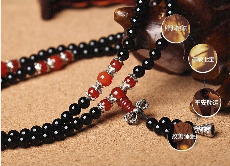 Black Onyx Stone Tibetan Silver Buddha Bracelet