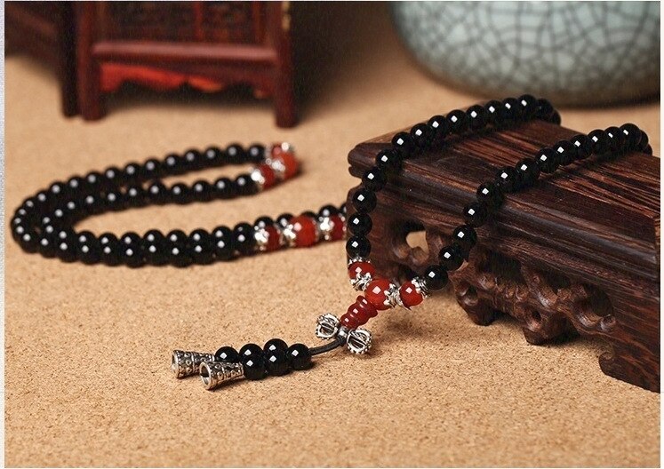 Black Onyx Stone Tibetan Silver Buddha Bracelet