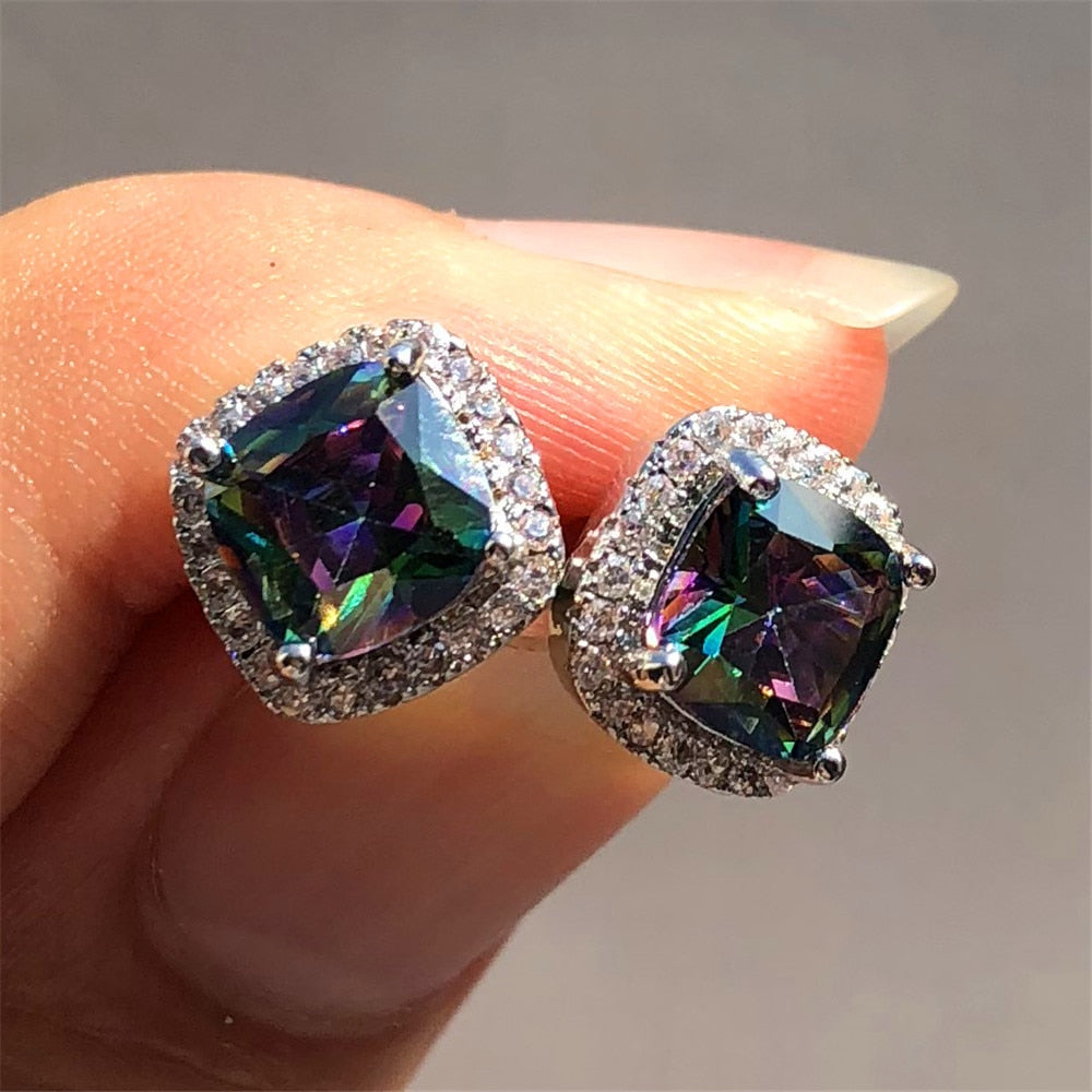 Crystal gemmarble EarringsSterling Silver