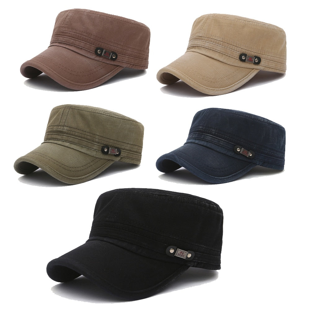 Flat Top Hat Old Washed Military Cap