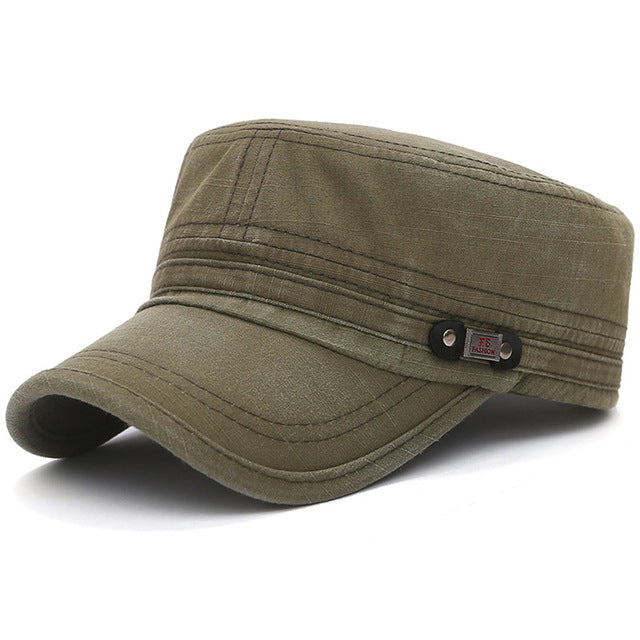Flat Top Hat Old Washed Military Cap