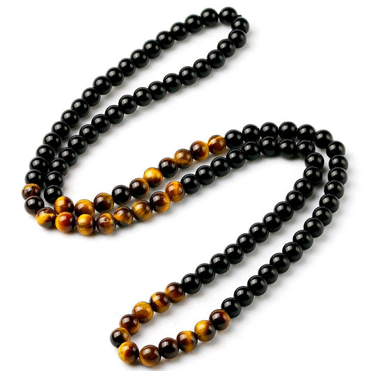 Black Onyx Men's Tiger Eye Stone Bead Necklace Natural Stone Handmade