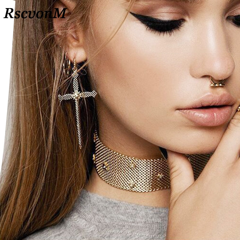 Cross Drop Earrings Long Earrings